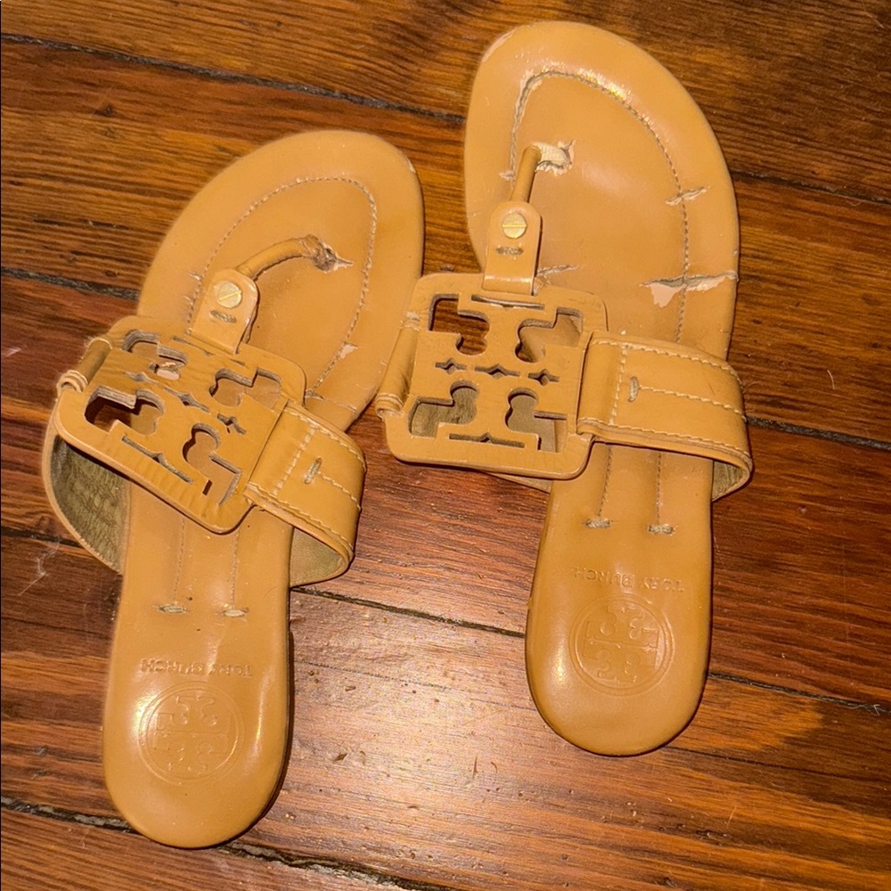 Tory Burch Camel Slide Sandals
